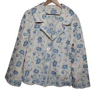 J Jill Ivory and Blue Embroidered Blazer Jacket, L